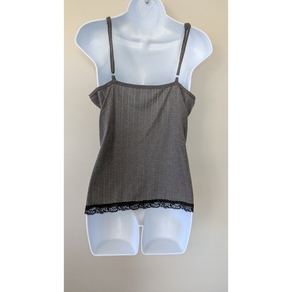 Babydoll Cami L Lace Trim Stretch Tank Top Y2K Fairy Grunge Dark Coquette Gray - Picture 3 of 8